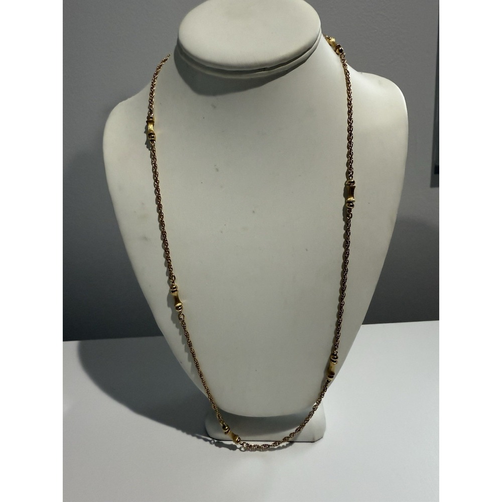 Vintage 1960's MONET Bamboo &‎ Chain Link Gold Tone Statement Necklace